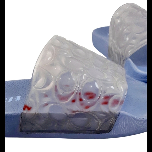 COACH Signature UNNA Blue Textured LOGO Jelly Sport Slides Slip On Sandals Sz.11 - Picture 4 of 5